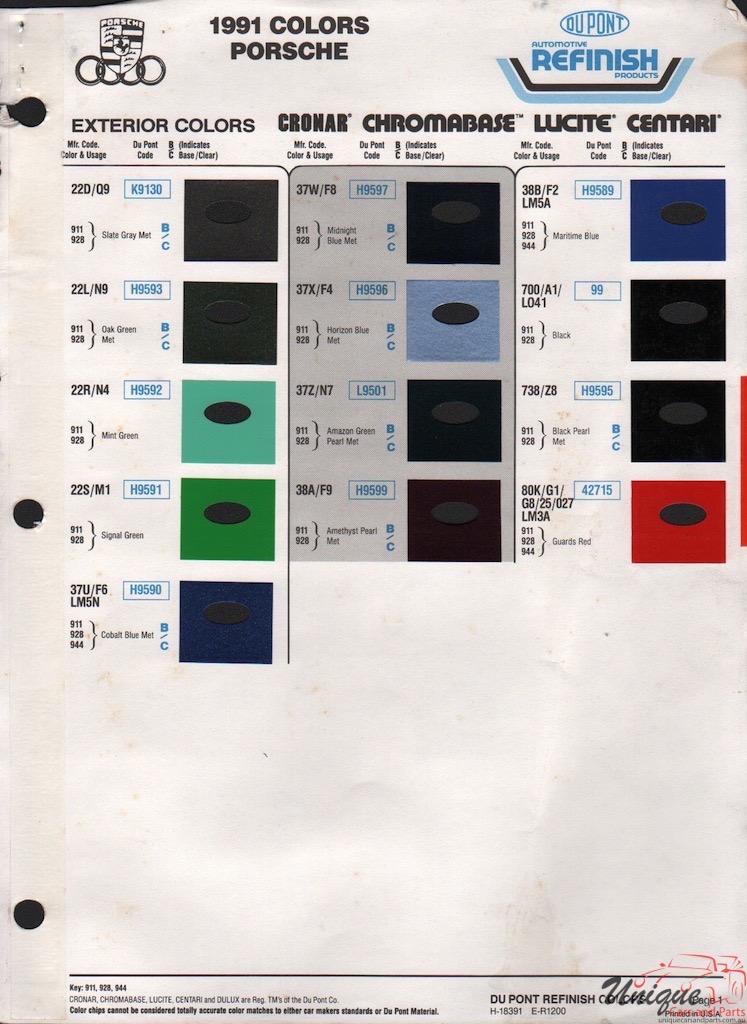 1991 Porsche Paint Charts DuPont 1